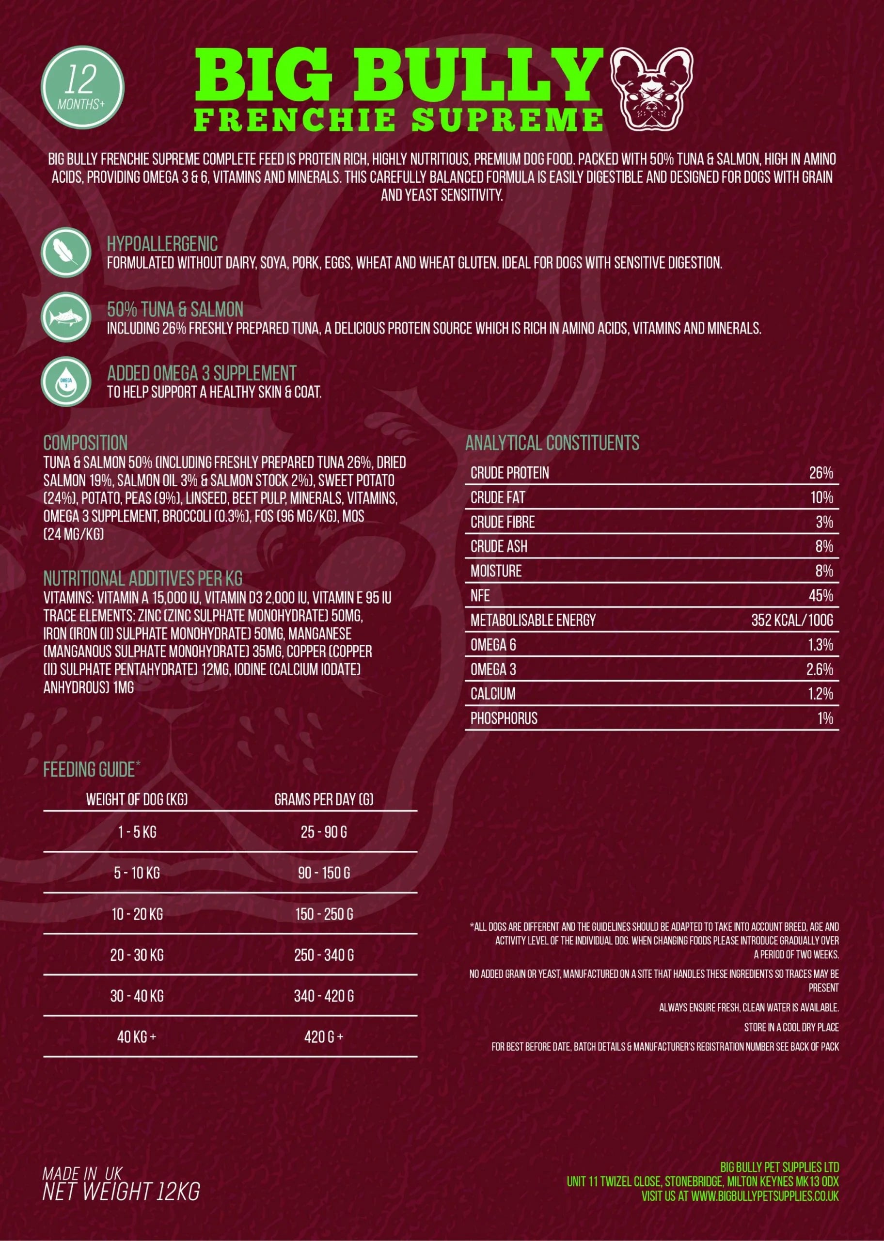 BIG BULLY FRENCHIE SUPREME (TUNA, SWEET POTATO & BROCCOLI, (12KG)